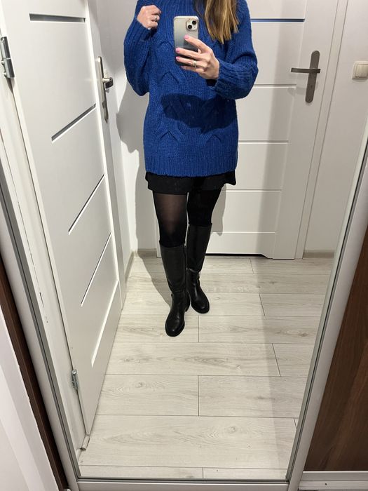 Sweter gruby Diverse niebieski sploty warkocze rozmiar M 38 40