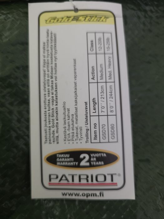 Wędka Patriot Gold Stick 2,13m 12-20lb Trolling Szczupak Sandacz
