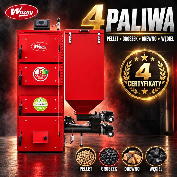 Kocioł piec c.o. na pellet groszek drewno węgiel 20kW do 200m2 dostawa 0zł