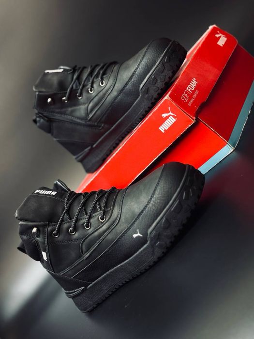 Натуральна овчина!Чоловічі зимові чоботи чорні пума мужские ботинки