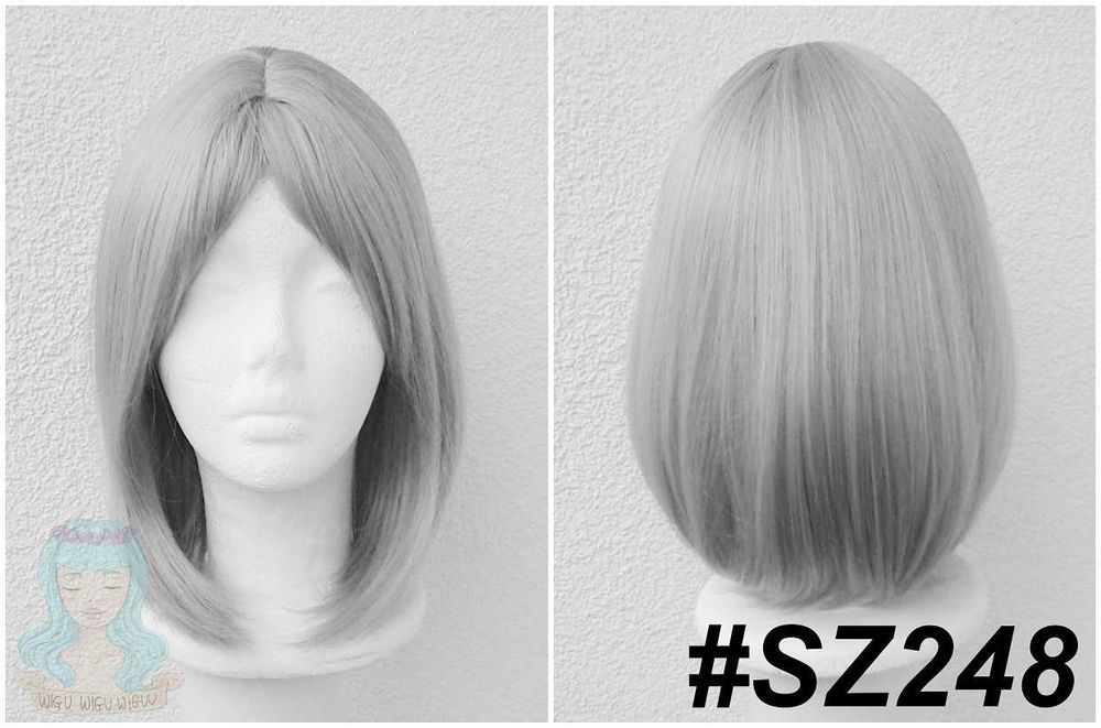 Bob krótka szara peruka z przedziałkiem grzywką krótki szary wig