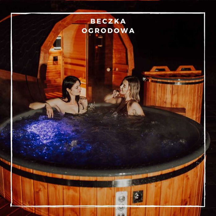 Balia ogrodowa jacuzzi bania hydromasaż Piec na. drewno LED masaż