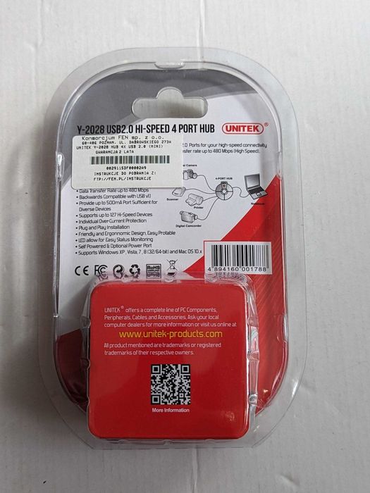 Unitek HUB USB model: Y-2028 / 4 porty / USB 2.0 / NOWY!