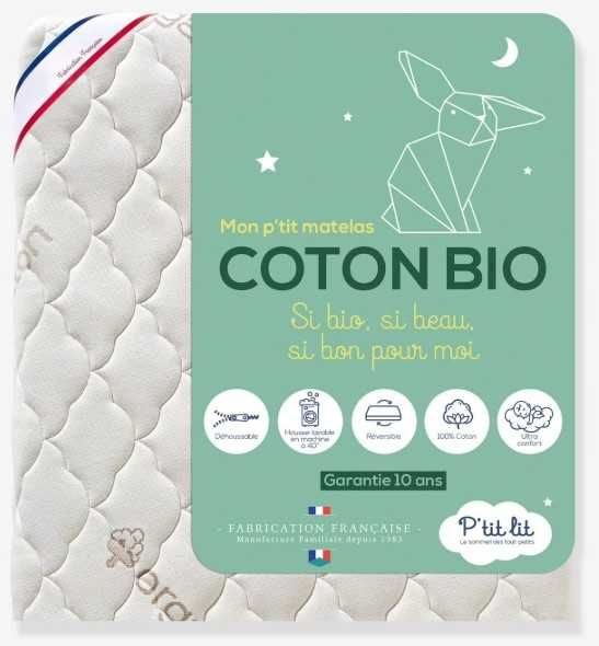 Colchão de bebé P'tit Lit  70x140 cm, Branco, Algodão Biológico, Novo