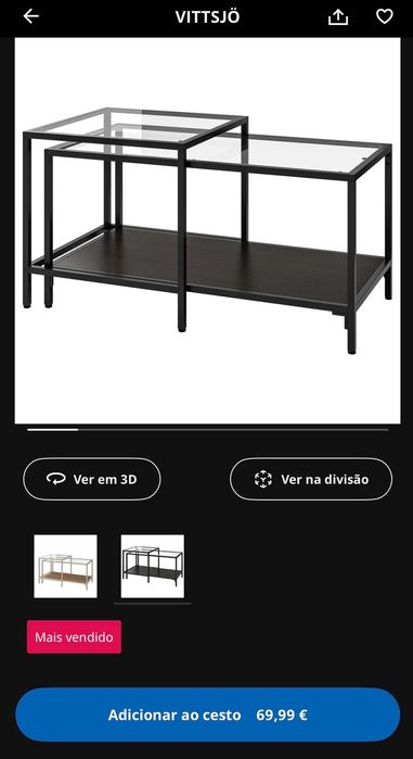 Conjunto duas mesas de centro e uma mesa de apoio