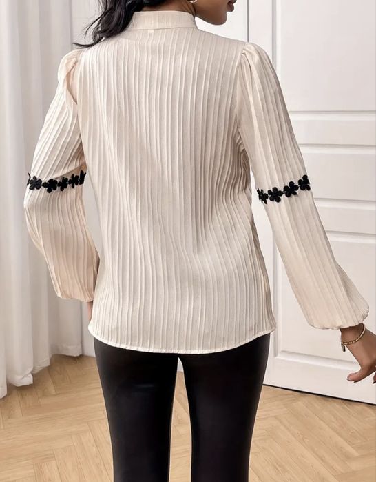 Koszula damska długi rękaw bluzka kremowa czarna elegancka XL