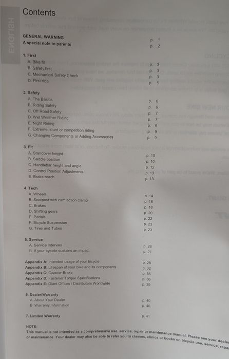 GIANT - instrukcja obsługi roweru PL - ENG