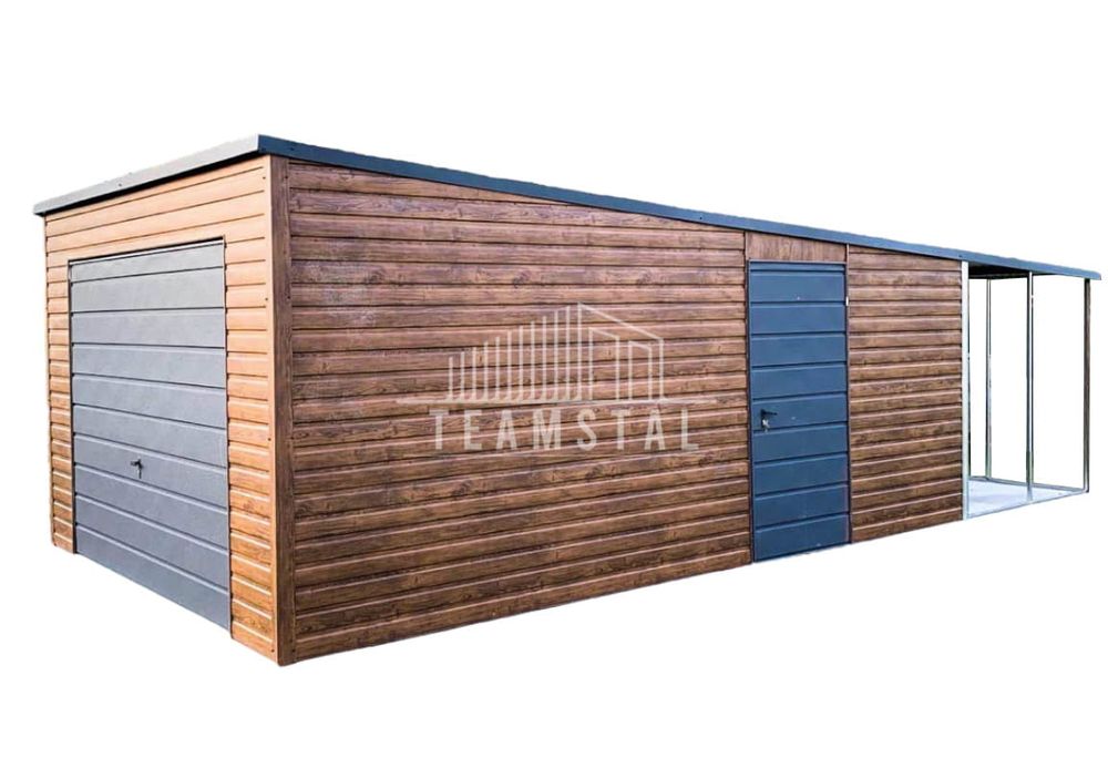 GARAŻ BLASZANY 4m x 6m - spad tył Brama - wiata - drzwi  TS375