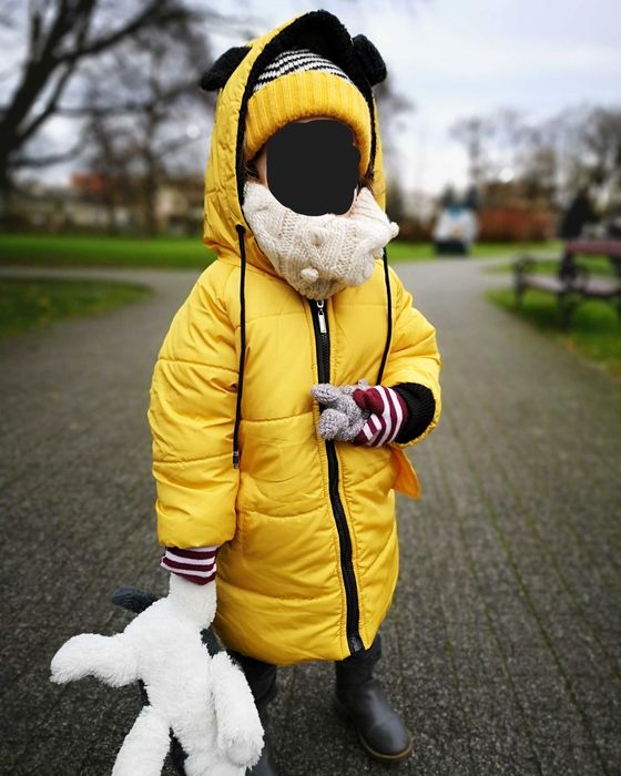 Kurtka jesienna/ zimowa dziewczęca r. 98/ 104, żółty płaszczyk/ parka