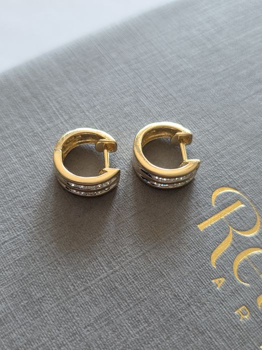 Retro Kolczyki Kółka 3.9g Diamenty 0.28ct Złoto WYCENA 6000zł