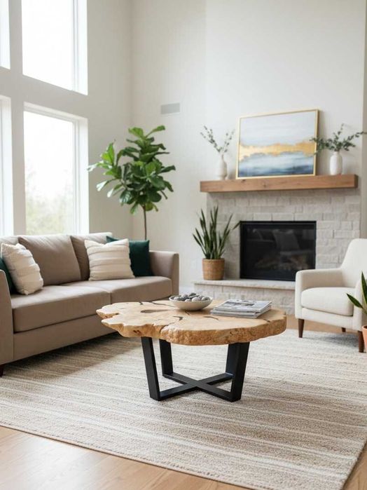 Stolik kawowy | plaster drewna | topola czeczot żywica | duży 96cm