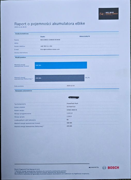 Bateria Akumulator BOSCH POWERPACK 500Wh na bagażnik 82 cykle 95% spra