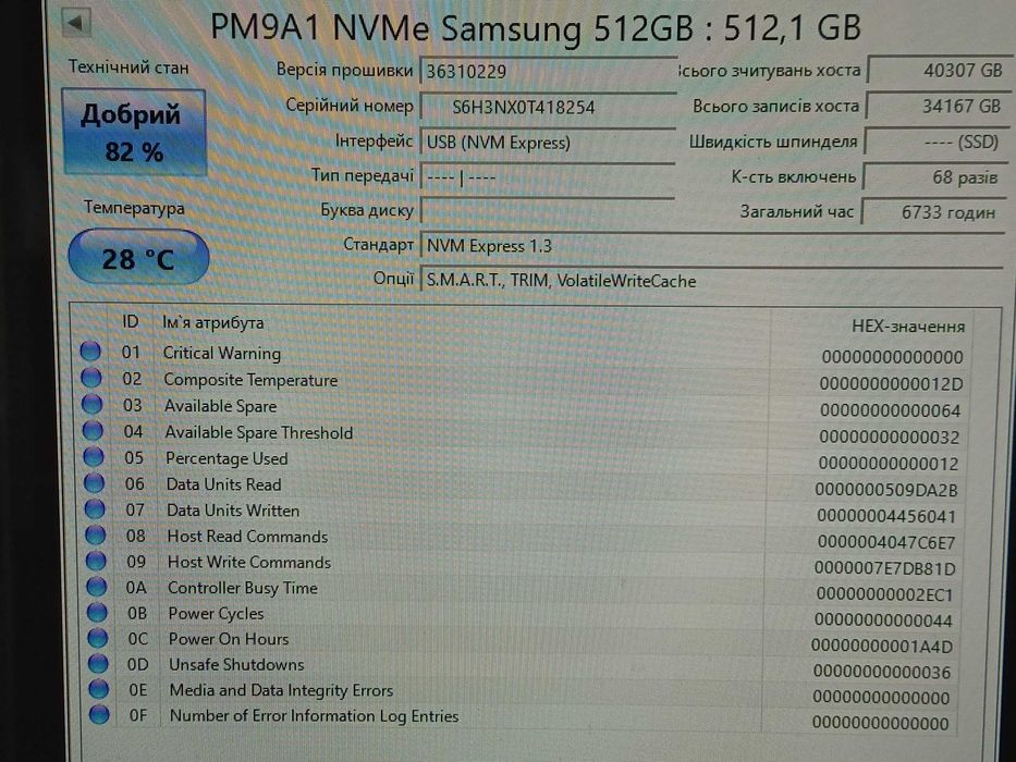 512GB SSD диск Samsung PM9A1  M.2 2280 NVMe PCIe 4.0 x4