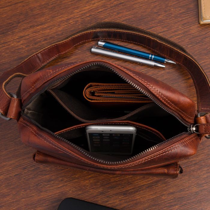 Torba skórzana koniakowa AMADEO VIII ekskluzywna listonoszka ze skóry