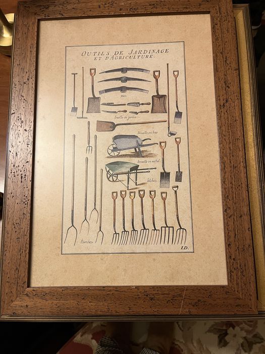Quadro antigo utensilios jardim