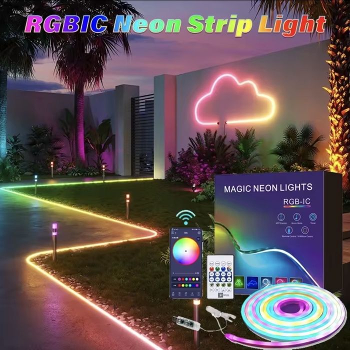 Гибкий LED Neon RGB 10м: Умная лента, пульт, Bluetooth. Для декора.