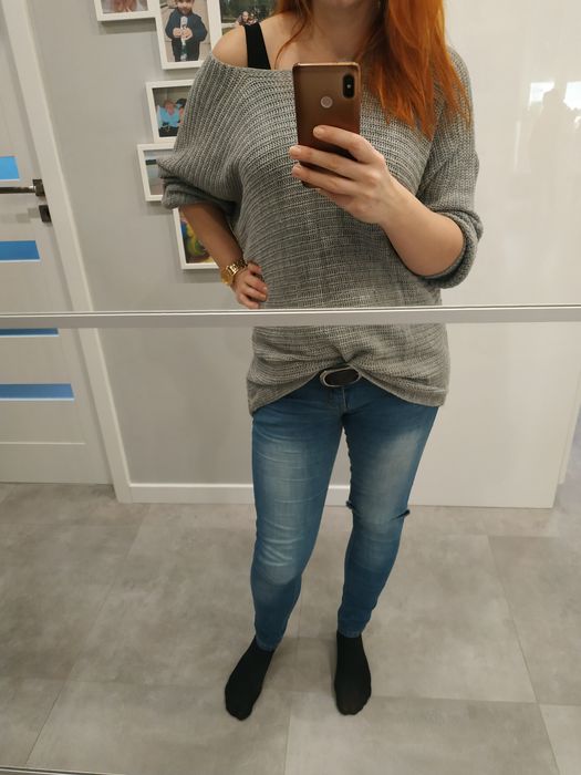 Szary cienki sweterek tunika oversize