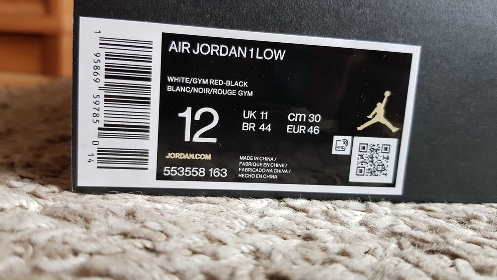 Jordan 1 low 46-12US Chicago Bulls nowe og box białe czerwone czarne
