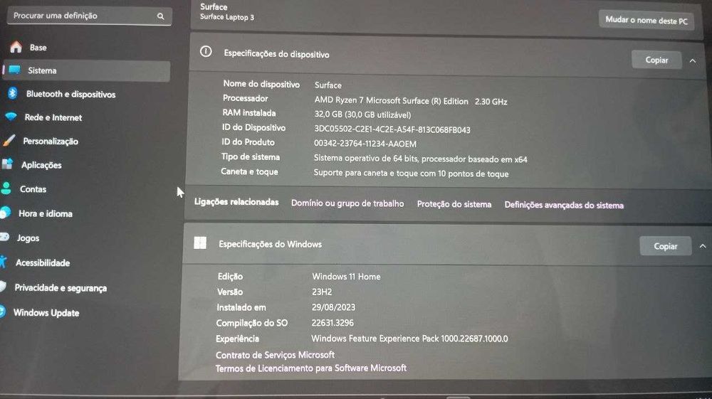 Microsoft Surface Laptop 3, Ryzen 7, 32 ram