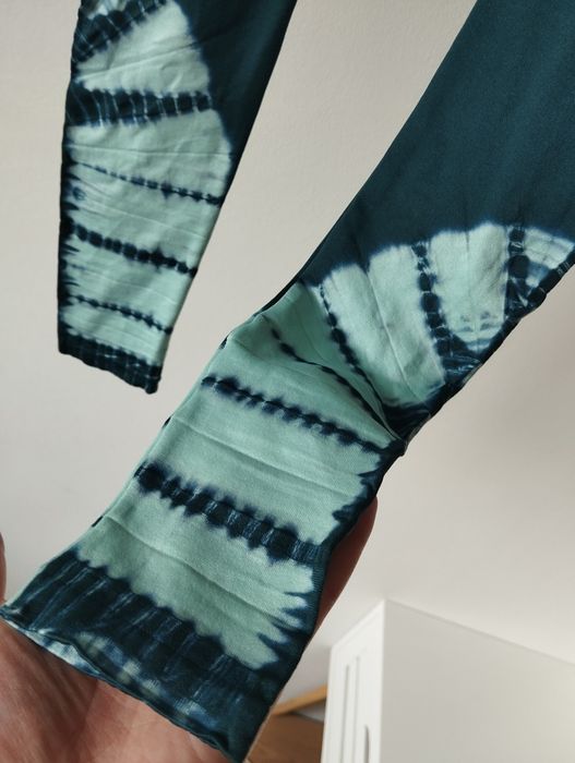 Leginsy damskie, sportowe treningowe, morskie, efekt tie dye