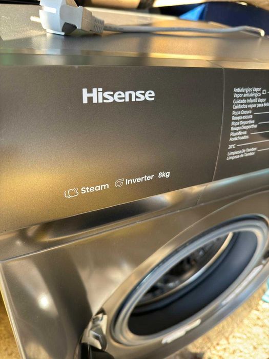 Hisense WFQP8014EVMT lavar a vapor, 8 kg, porta XL, Inox, Classe A