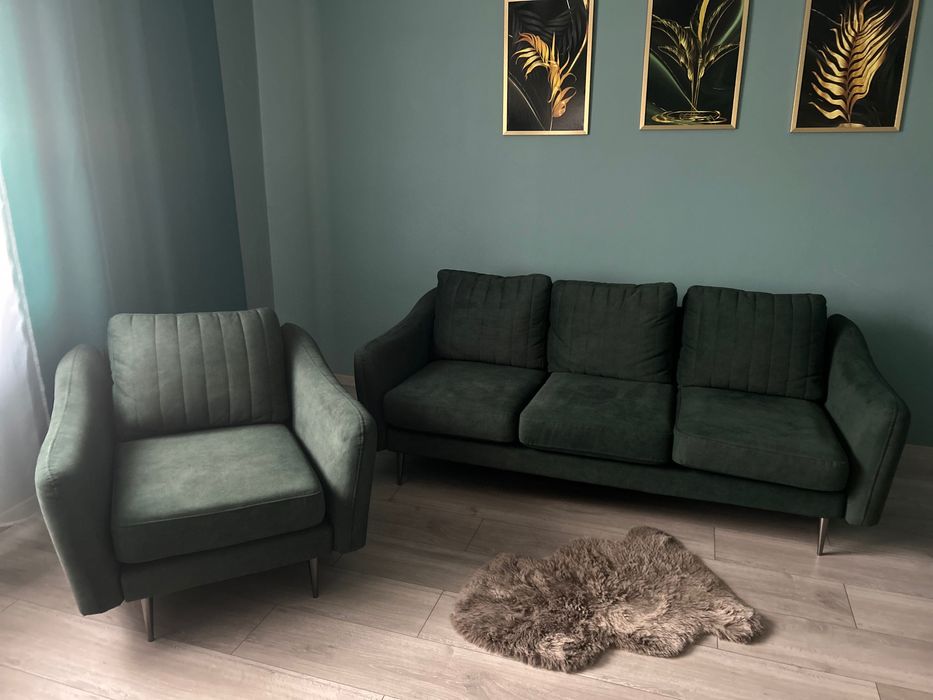 Kanapa z fotelem butelkowa zieleń