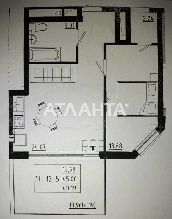 1 комн. квартира 50м2+терасса 15м2 в новом ЖК и видом на море.