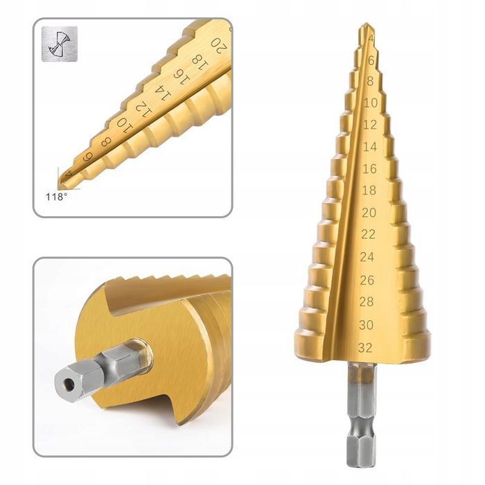 Wiertła stopniowe stożkowe do metalu zestaw  4-32mm