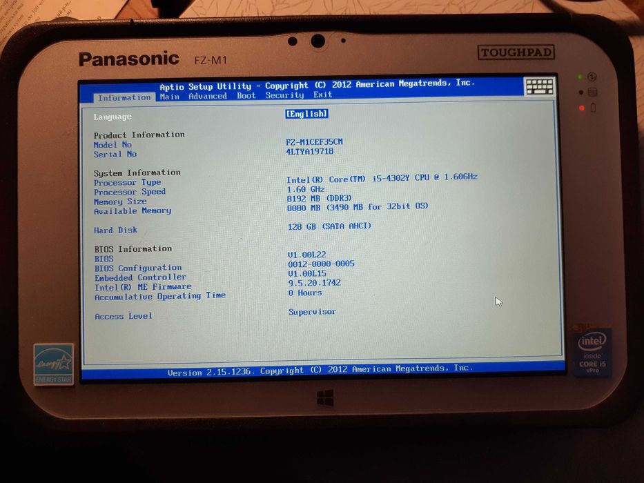 Планшет Panasonic FZ-M1CE05CM (діаг. 7) Core i5-4302Y=2.0 ГГц, 8/128Гб