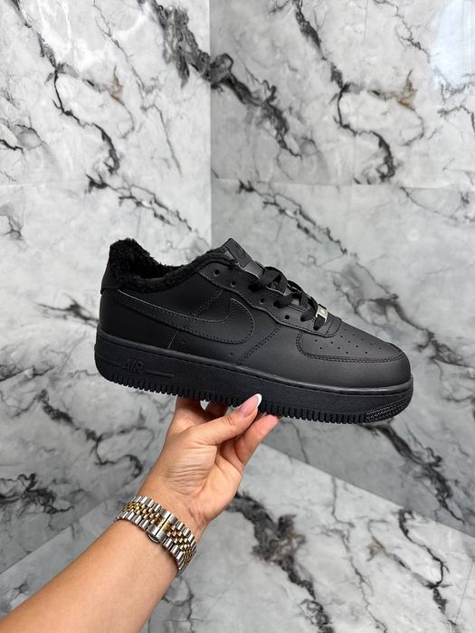 Кросівки з хутром Nike Air Force 1 low Black premium зимові | Кроссовки Найк чоловічі жіночі