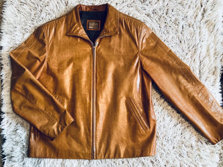Kurtka płaszcz skórzany męski elegancka miękka, XL, super stan, beżowa