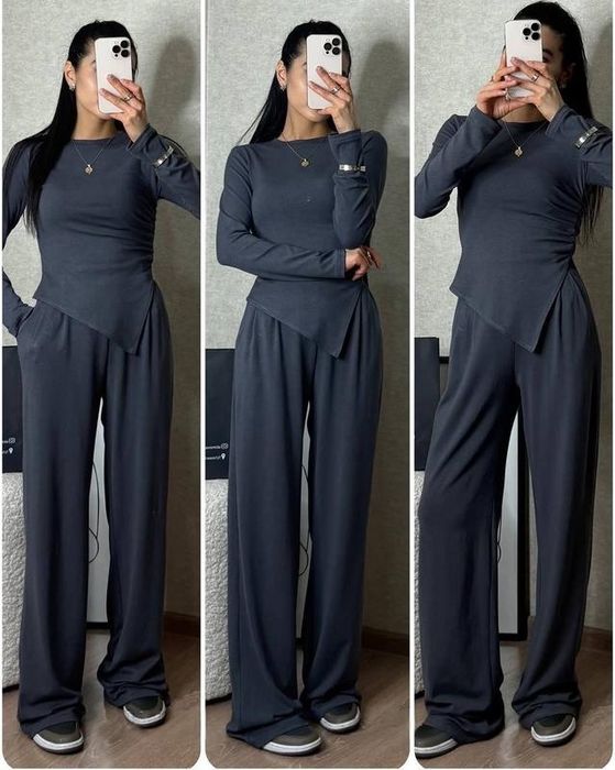 Костюм жіночий чорний штани / лонгслів / лонг / гольф