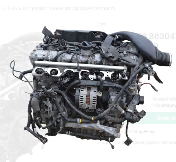 Silnik 3.0t T6 B6304T4 VOLVO S60 V60 S80 V70 XC60 XC70