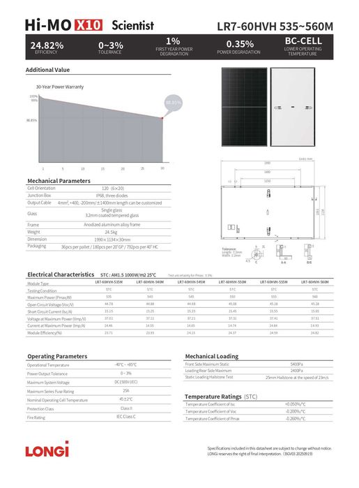 Panele Fotowoltaiczne Longi Solar 540W LR7-60HVH-540 Czarna Rama N-Type