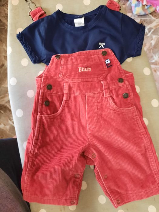 Overalls set in bombazine and cotton T-shirt