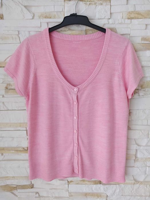 Kardigan sweterek r.46 48 E-vie dzianinowy rozpinany na krótki rękaw