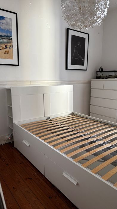 Cama IKEA BRIMNES estrutura cama c/arrumação e cabeceira branca