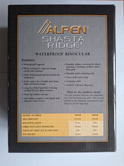 Бінокль ALPEN Shasta Ridge 10x50 (388SR).Водонепроникний, стан нового