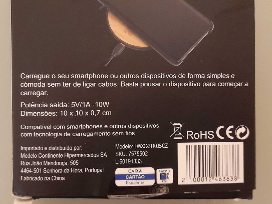 Carregador de telemóvel sem fios