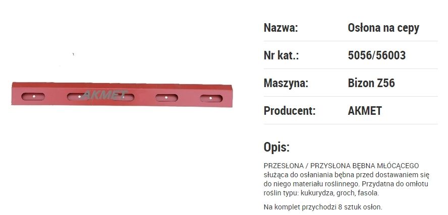 OSŁONA BĘBNA do kukurydzy na CEPY Bizon Deutz Fahr PRODUCENT Akmet