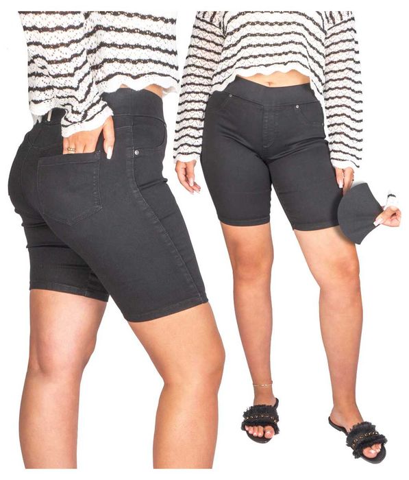 Spodenki Damskie Jeansowe FIRI elastyczne na gumie Czarne 44