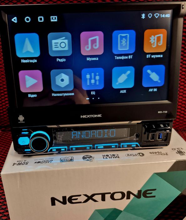 Універсальна 1DIN Android-магнітола з виїзним 7" IPS екраном | 2/64 GB | CarPlay / Android Auto Nextone MD-758 v2