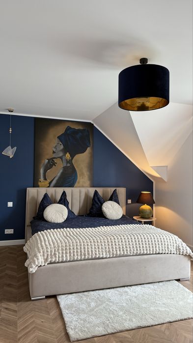 Łóżko tapicerowane z pojemnikiem 180x200 Obraz lampa żyrandol