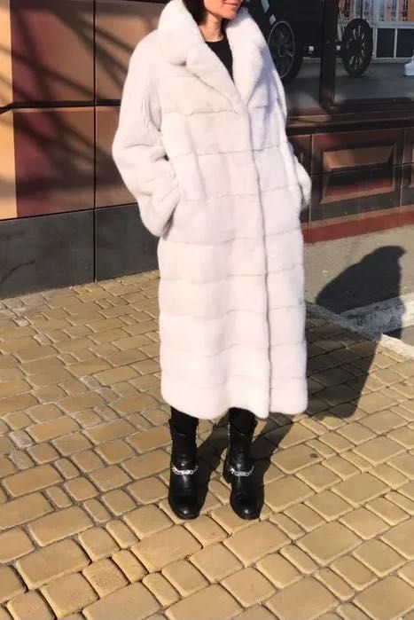 Біла довга натуральна шуба пальто норка греція норковая белая шуба S