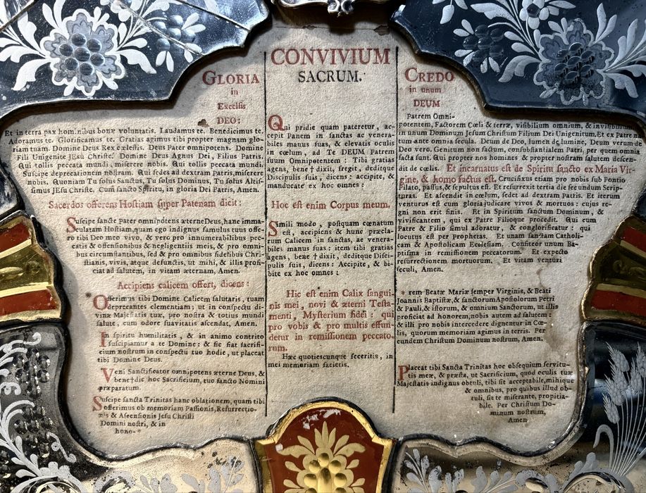 Antigo registo “Convivium Sacrum” emoldurado em vidro veneziano