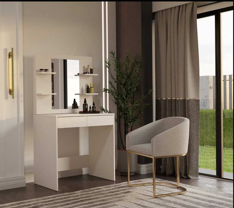 Toaletka Kosmetyczna z Lustrem MARINA 4P + BIURKO 2S KASZMIR BEŻ