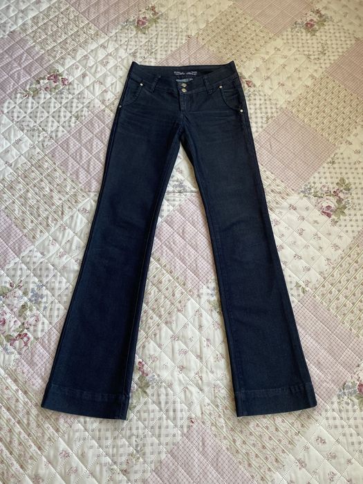 Granatowe proste jeansy biodrówki XXS 32 XS 34 niski stan vintage 00s y2k baddie