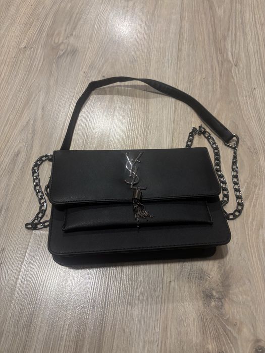 Czarna elegancka torebka na ramię / łańcuszek – styl YSL