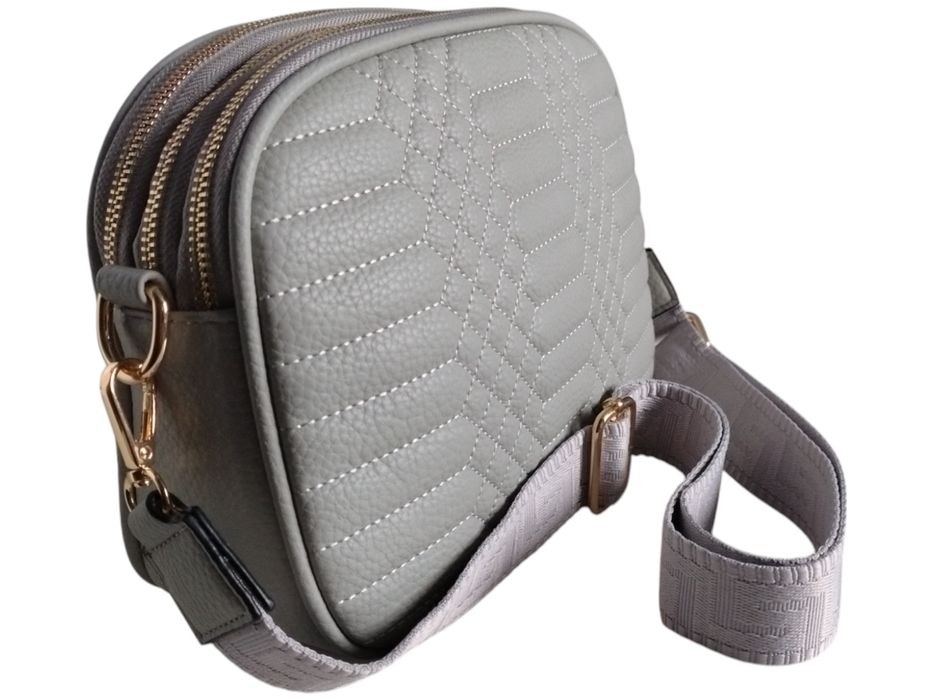 Torebka Damska Pikowana, Mała Listonoszka Na Ramię Szara, Miejski