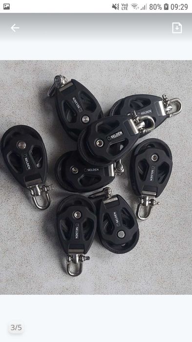 Zestaw 4 nowych bloczków Selden PBB50mm, żeglarski, linowy, pojedynczy